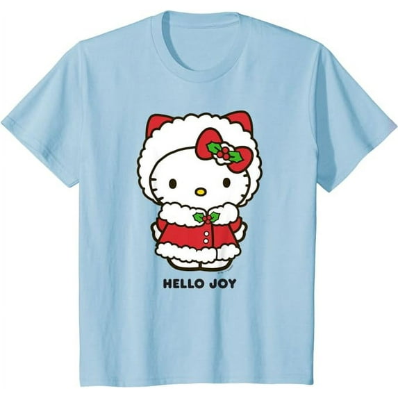 Hello Kitty "Hello Joy" Holiday Youth T-Shirt For Boys Girls Kids Toddler, Light Blue Color, Size XL