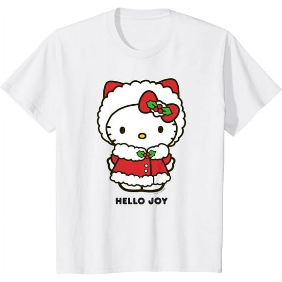 Hello Kitty "Hello Joy" Holiday Youth T-Shirt For Boys Girls Kids Toddler, White Color, Size M