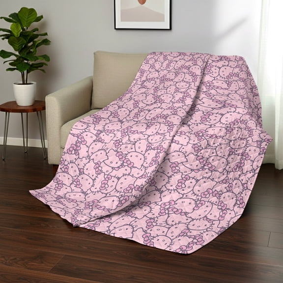 Hello Kitty Hello Kitty Pink Quilted Throw Blanket 60x80 inches, Kids Character Bedding