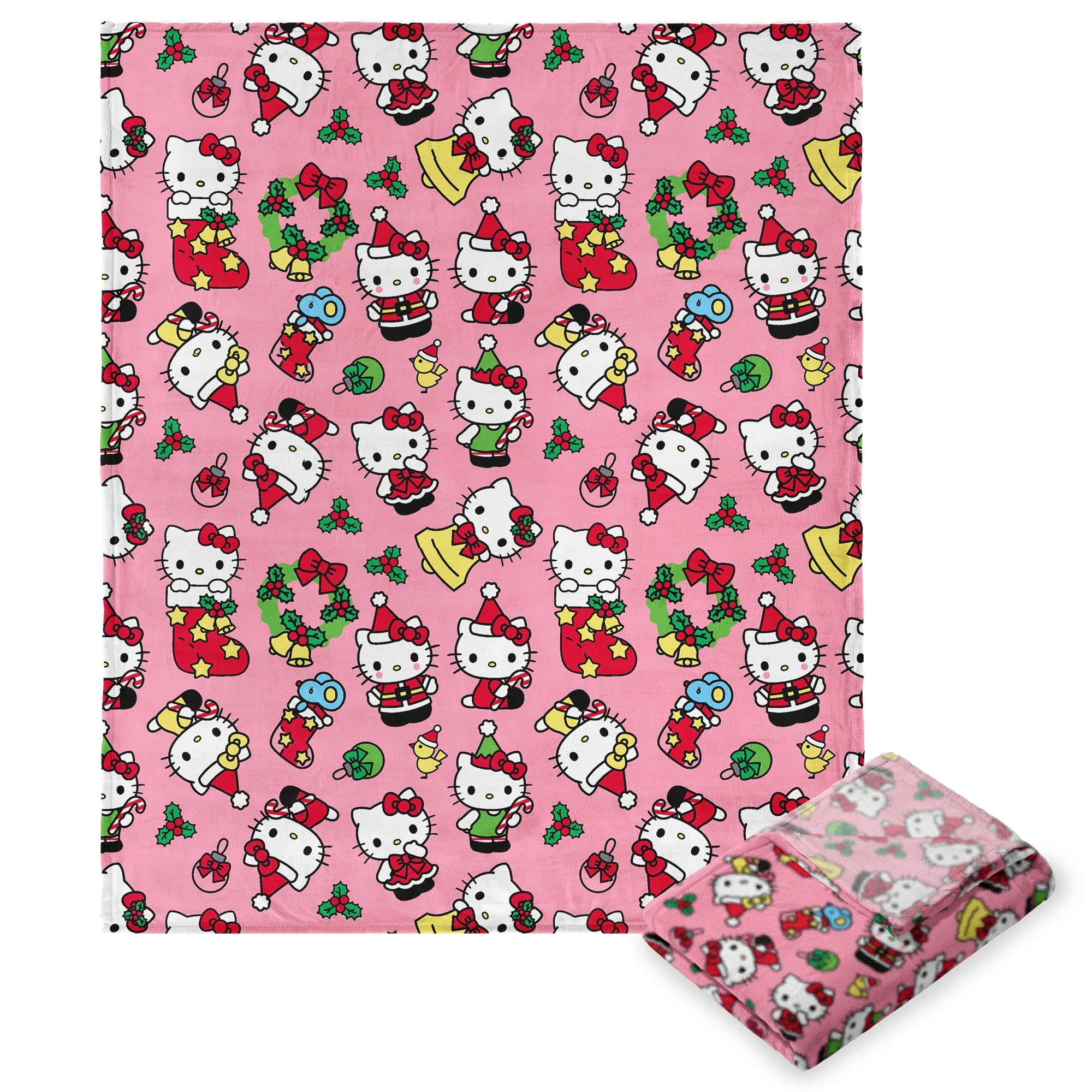 Hello Kitty Hello Mistletoe Pink Silk Touch Throw Blanket 50x70 inches