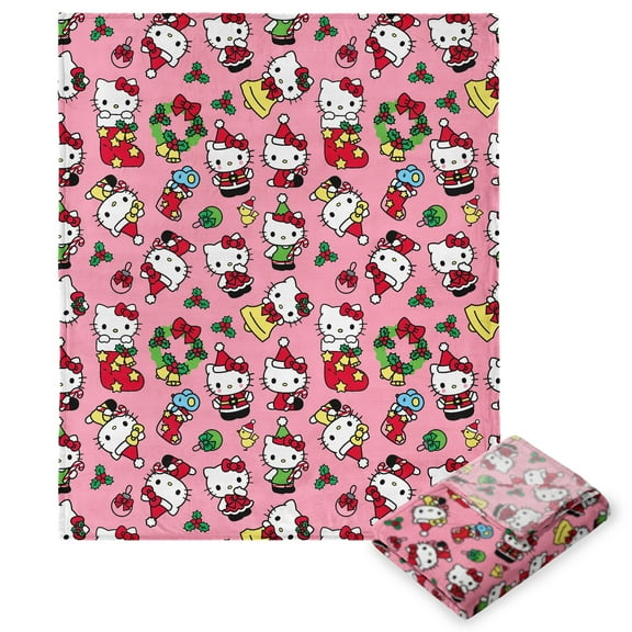 Hello Kitty Hello Mistletoe Pink Silk Touch Throw Blanket 50x70 inches