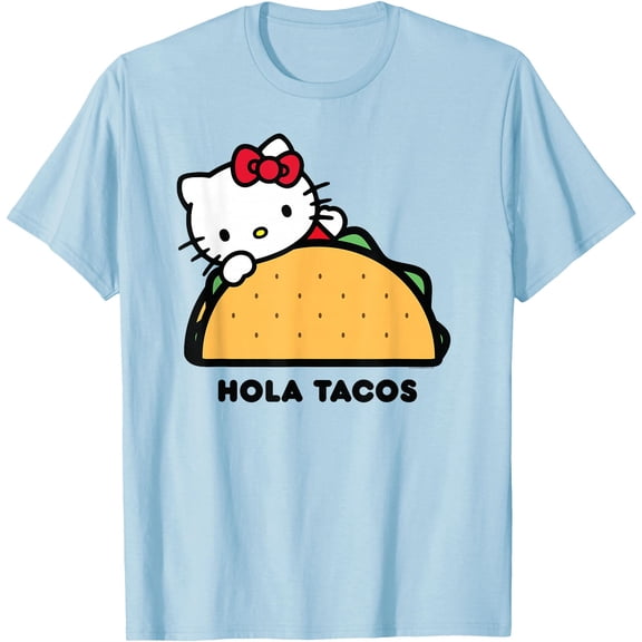 Hello Kitty Hola Tacos DTG Print Unisex T-Shirt,Light Blue Color,Size 4XL