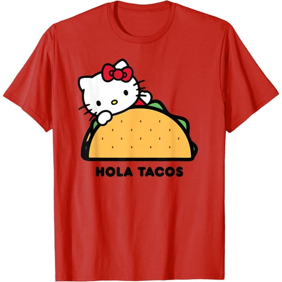 Hello Kitty Hola Tacos DTG Print Unisex T-Shirt,Red Color,Size 5-6T
