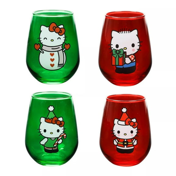 Hello Kitty Holiday Costumes 4-Piece 18 Oz Contour Glasses Set