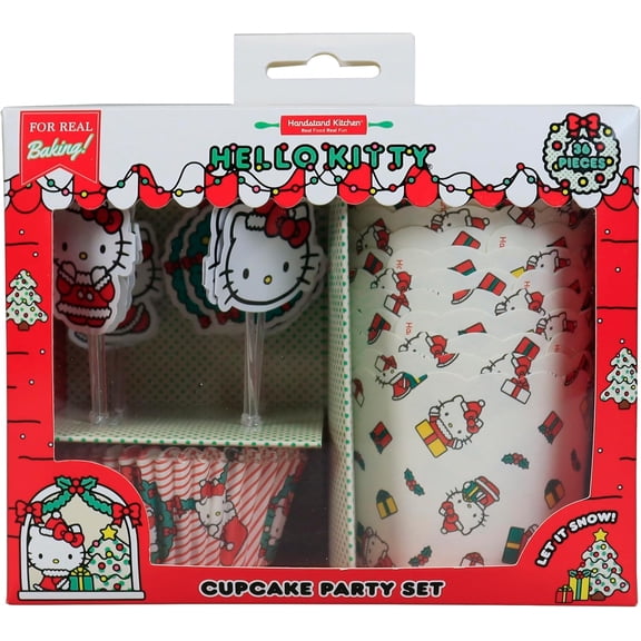 Hello Kitty Holiday Cupcake Party Set with Decorative Cupcake Cups, Baking Liners and Cupcake Toppers
