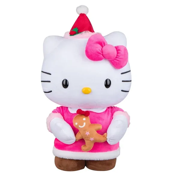 Hello Kitty Holiday Greeter 18" Large Seasonal Plush with Gingerbread Man, Pink Santa Outfit by Sanrio