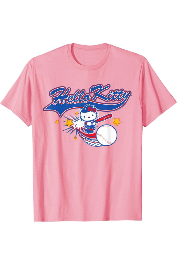 Hello Kitty Home Run Baseball Softball DTG Print Unisex T-Shirt,Light Pink Color,Size 5XL
