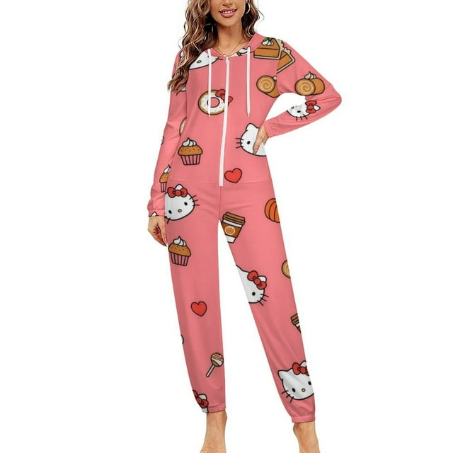 Hello Kitty Hood zipper one-piece pajamas for women XL