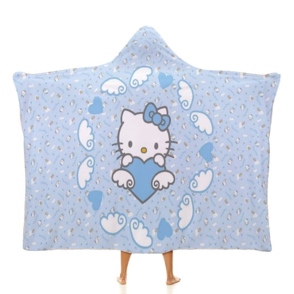 Hello Kitty Hooded Blanket Poncho, Wearable Hooded Blanket Cozy Soft Warm Plush Fleece Blanket for Adult Women Men 50x60