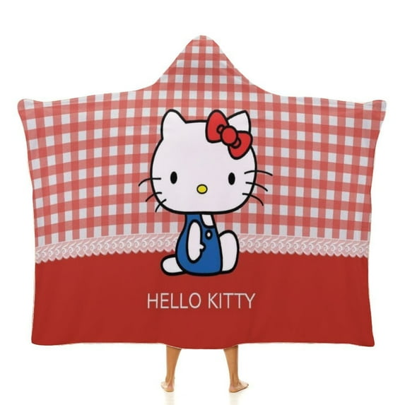 Hello Kitty Hooded Blanket Poncho, Wearable Hooded Blanket Cozy Soft Warm Plush Fleece Blanket for Adult Women Men 60x80