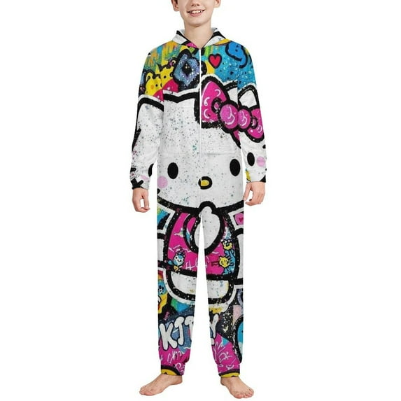 Hello Kitty Hooded Union Suit Pajama Soft Comfy PJs Sleepwear