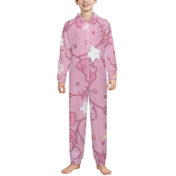 Hello Kitty Hooded Union Suit Pajama Soft Comfy PJs Sleepwear