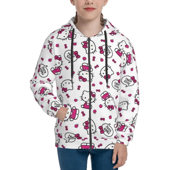 Hello Kitty Hoodie 3D Print Pullover Hooded Long Sleeve Sweatshirts Tops Blouse with Pocket for Boys Girls Medium