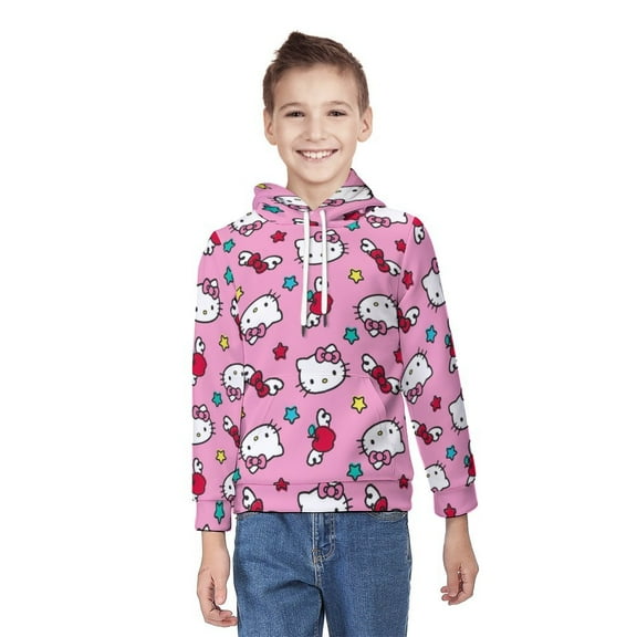 Hello Kitty Hoodie 3D Print Pullover Hooded Long Sleeve Sweatshirts Tops Blouse with Pocket for Boys Girls S