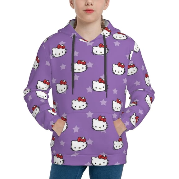 Hello Kitty Hoodie 3D Print Pullover Hooded Long Sleeve Sweatshirts Tops Blouse with Pocket for Boys Girls Small