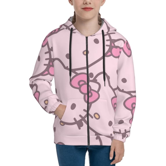 Hello Kitty Hoodie 3D Print Pullover Hooded Long Sleeve Sweatshirts Tops Blouse with Pocket for Boys Girls Small