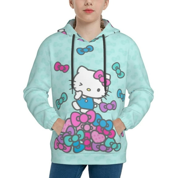 Hello Kitty Hoodie 3D Print Pullover Hooded Long Sleeve Sweatshirts Tops Blouse with Pocket for Boys Girls Small