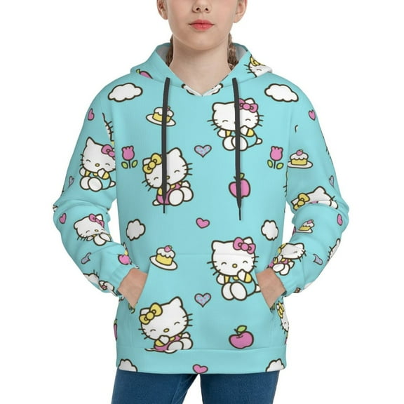 Hello Kitty Hoodie 3D Print Pullover Hooded Long Sleeve Sweatshirts Tops Blouse with Pocket for Boys Girls Small