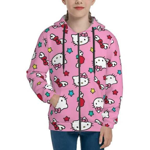 Hello Kitty Hoodie 3D Print Pullover Hooded Long Sleeve Sweatshirts Tops Blouse with Pocket for Boys Girls Small