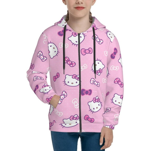 Hello Kitty Hoodie 3D Print Pullover Hooded Long Sleeve Sweatshirts Tops Blouse with Pocket for Boys Girls Small