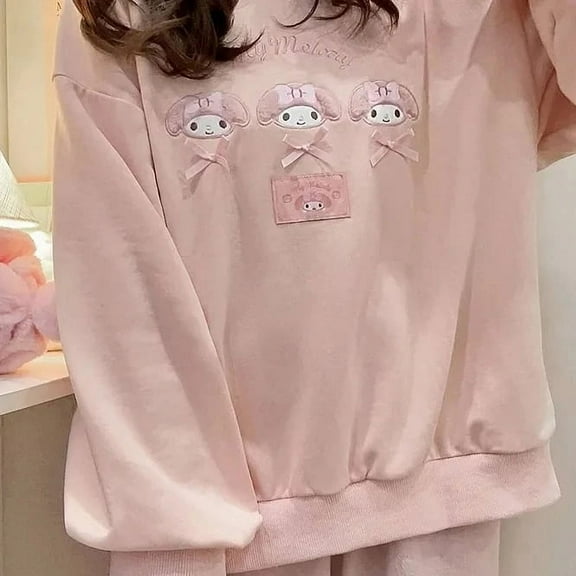 Hello Kitty Hoodie Women Sweet Japanese Kuromi Y2k Tops Harajuku Bow Sweatshirt Girls Kawaii Fake Two Piece Long Sleeved T Shirt