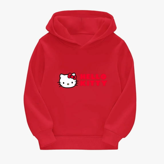 Hello Kitty Hoodie with Cuffed Sleeves Anime Gifts for Boys Girls Red 9-10y