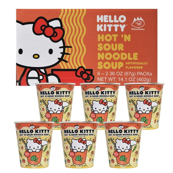 Hello Kitty Hot and Sour Instant Ramen Noodle Cup, 6 Pack, 1.8 lbs