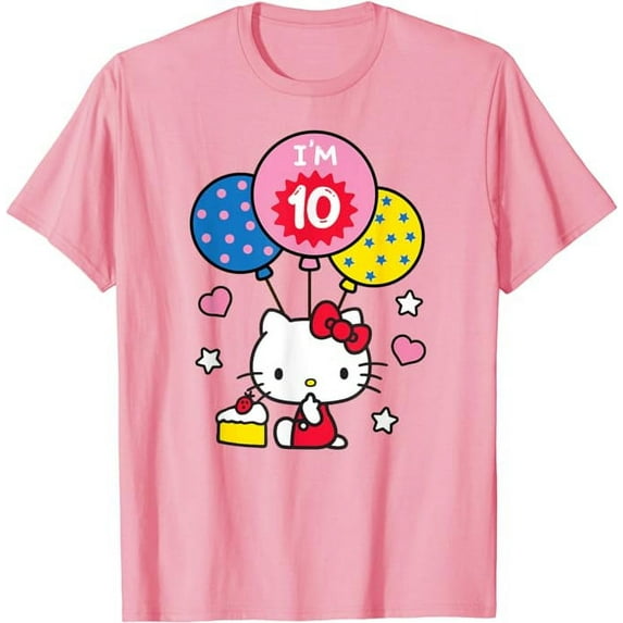 Hello Kitty I'm 10 Birthday T-Shirt, Cute 10th BD Gift For Boys Girls Kids, Light Pink Color, Size S