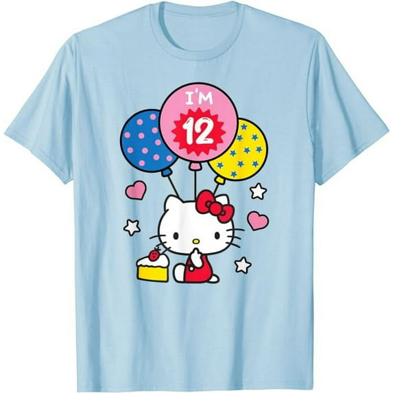 Hello Kitty I'm 12 Birthday T-Shirt, 12th BD Gift For Boys Girls Kids, Light Blue Color, Size 2XL