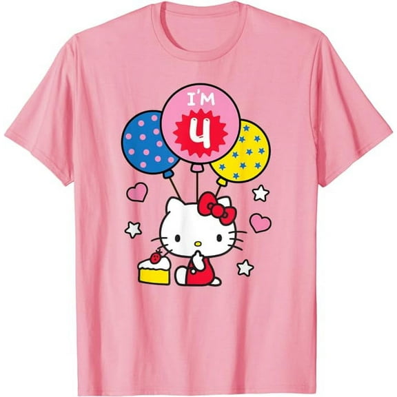 Hello Kitty I'm 4 Birthday T-Shirt, 4th BD Gift For Men Women, Light Pink Color, Size M