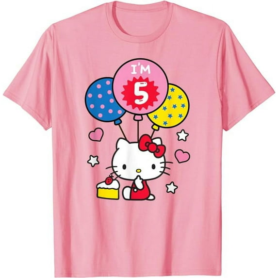 Hello Kitty I'm 5 Birthday T-Shirt, Cute BD 5th Gift For Men Women, Light Pink Color, Size M