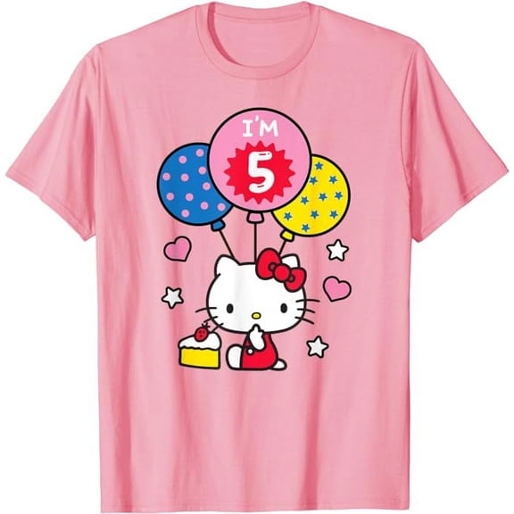 Hello Kitty I'm 5 Birthday T-Shirt, Cute BD 5th Gift For Men Women, Light Pink Color, Size S