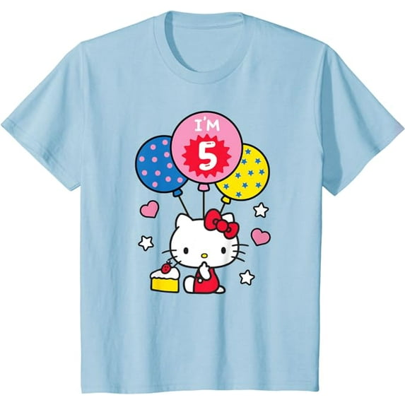 Hello Kitty I'm 5 Birthday Youth T-Shirt, Cute BD 5th Gift For Boys Girls Kids Toddler, Light Blue Color, Size L