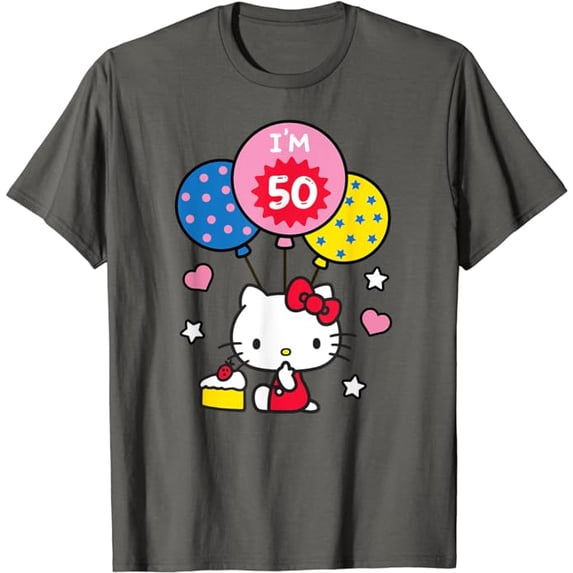 Hello Kitty I'm 50 Birthday T-Shirt Cute Gift For Men Women Cat Lovers, Charcoal Color, Size M