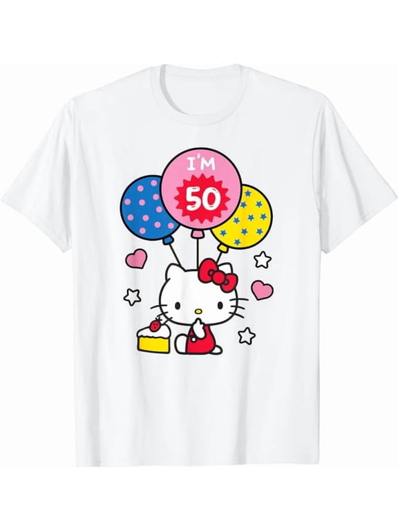 Hello Kitty I'm 50 Birthday T-Shirt Cute Gift For Men Women Cat Lovers, White Color, Size 3XL
