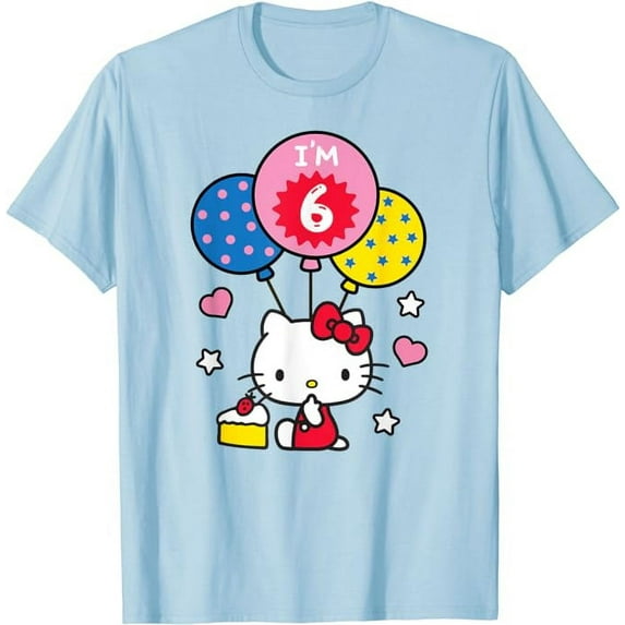 Hello Kitty I'm 6 Birthday T-Shirt Cute 6th BD Gift For Men Women, Light Blue Color, Size 3XL