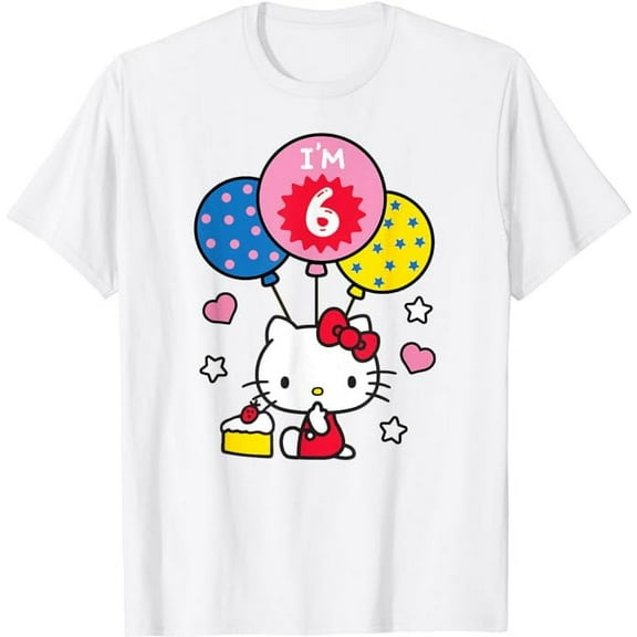 Hello Kitty I'm 6 Birthday T-Shirt Cute 6th BD Gift For Men Women, White Color, Size S