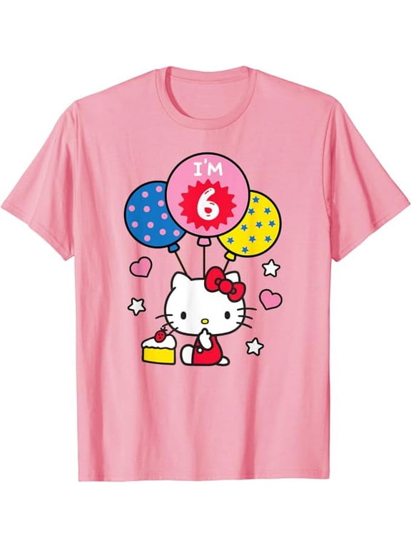 Hello Kitty I'm 6 Birthday T-Shirt For Boys Girl Kids, Light Pink Color, Size L
