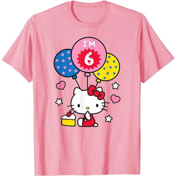Hello Kitty I'm 6 Birthday T-Shirt For Boys Girl Kids, Light Pink Color, Size S