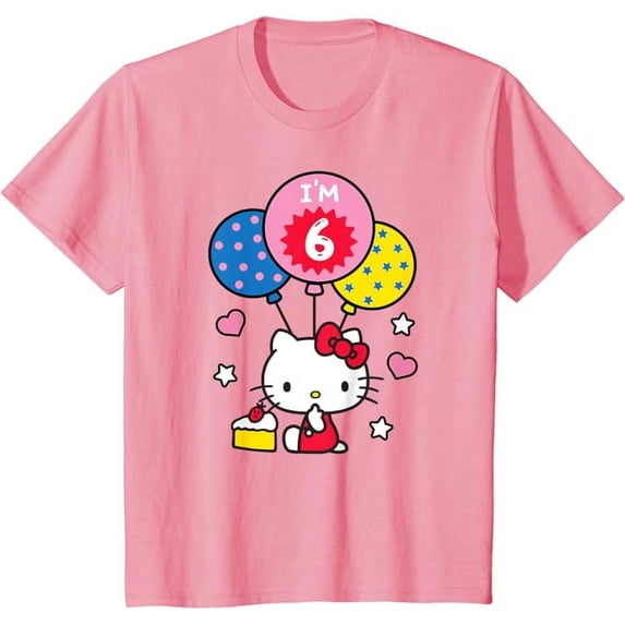 Hello Kitty I'm 6 Birthday Youth T-Shirt Cute 6th BD Gift For Boys Girls Kids Toddler, Light Pink Color, Size S