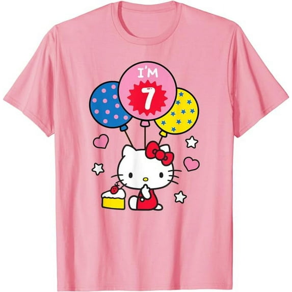 Hello Kitty I'm 7 Birthday T-Shirt, 7th BD Gift For Boys Girls Kids, Light Pink Color, Size 3XL