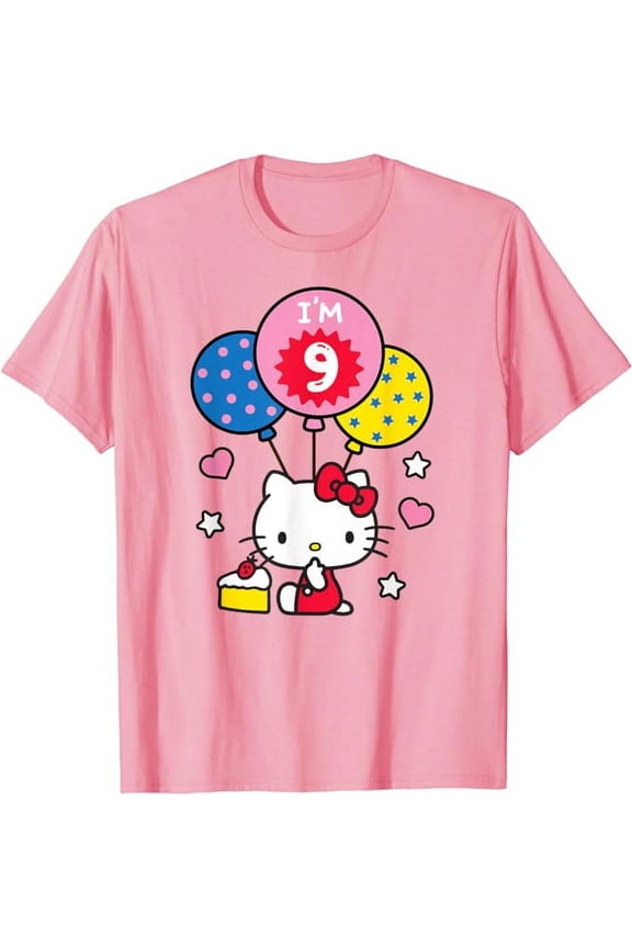 Hello Kitty I'm 9 Birthday T-Shirt, 9th BD Gift For Boys Girls, Light Pink Color, Size S