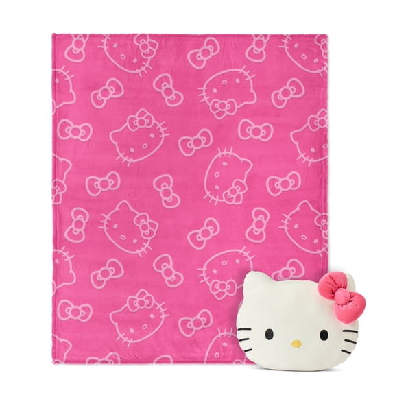 Hello Kitty Impressions Cloud Plush Pillow with Throw Blanket Set
