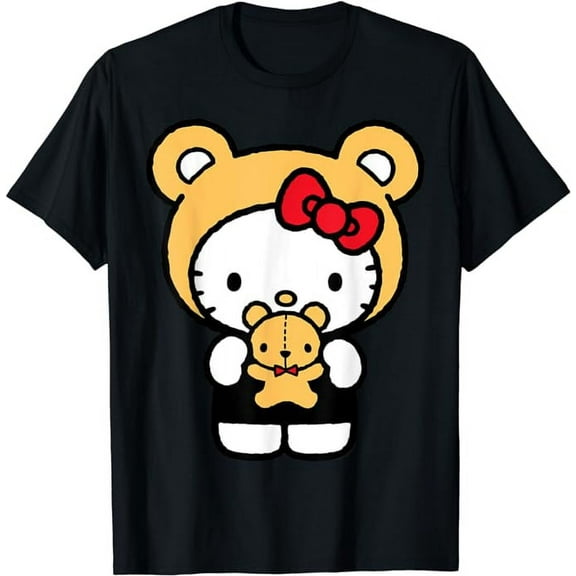 Hello Kitty In Teddy Bear Costume T-Shirt, Cute Kitten For Men Women Cat Lovers, Black Color, Size 2XL