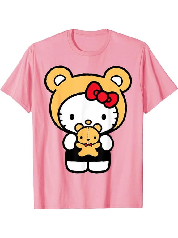Hello Kitty In Teddy Bear Costume T-Shirt, Cute Kitten For Men Women Cat Lovers, Light Pink Color, Size L