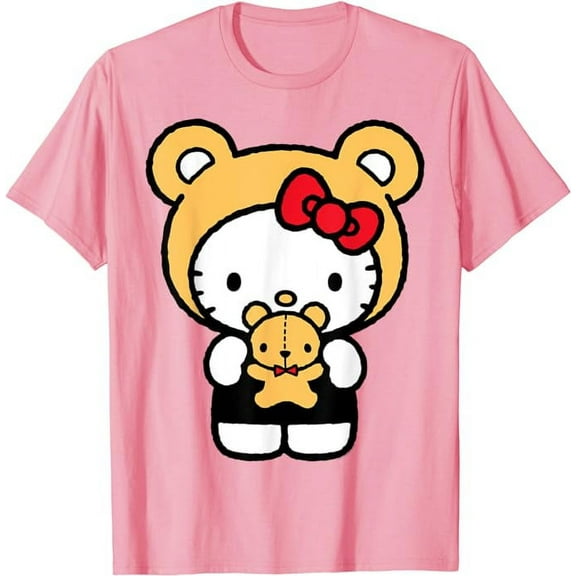 Hello Kitty In Teddy Bear Costume T-Shirt, Cute Kitten For Men Women Cat Lovers, Light Pink Color, Size M