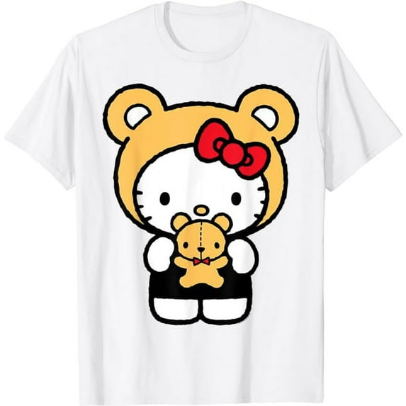 Hello Kitty In Teddy Bear Costume T-Shirt, Cute Kitten For Men Women Cat Lovers, White Color, Size M