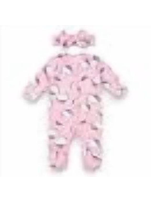 Infant Girls' Pink Footed Coverall & Bow Headband, 0-3 Months