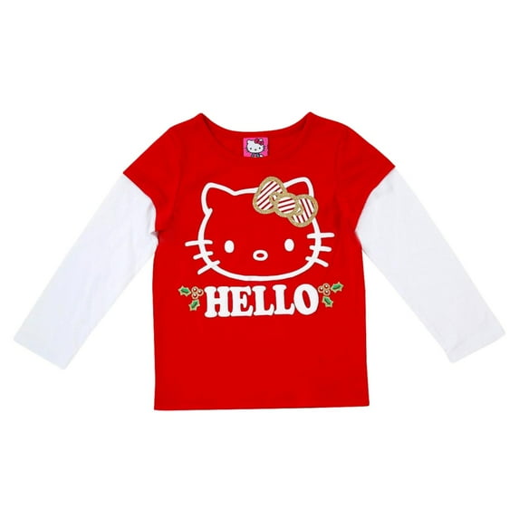 Hello Kitty Infant Toddler Girls Red White Gold Glitter T-Shirt Holiday Tee 18m