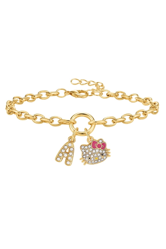 Initial Crystal Charm Bracelet, Gold‑Tone, Adjustable